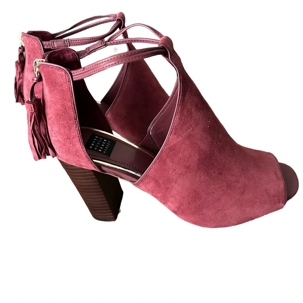 White House Black Market Burgundy Women's Peep-Toe Booties. Size 8 - Picture 4 of 6